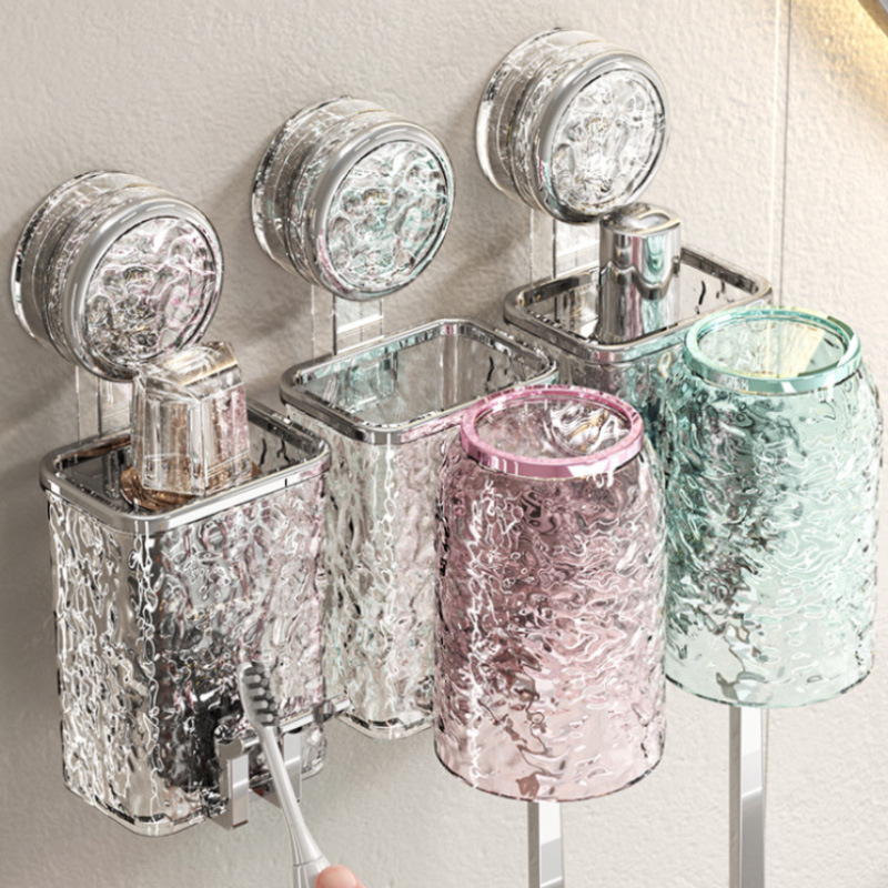 Wall-mounted mouthwash cup storage rack Perforation-free bathroom dental rack Bathroom toothpaste toothbrush suction cup storage rack Specification drawing