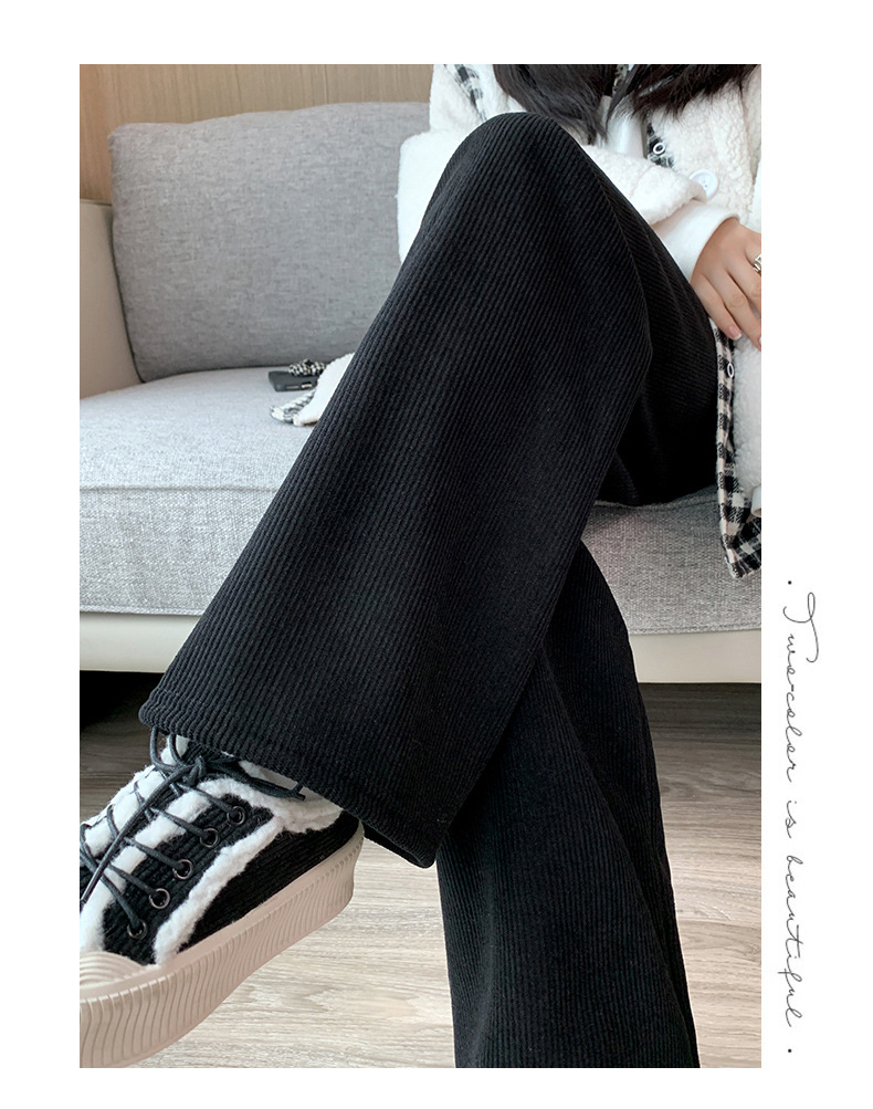 H506加绒阔腿裤女秋冬高腰垂感宽松显瘦灯芯绒直筒拖地白色休闲裤详情32