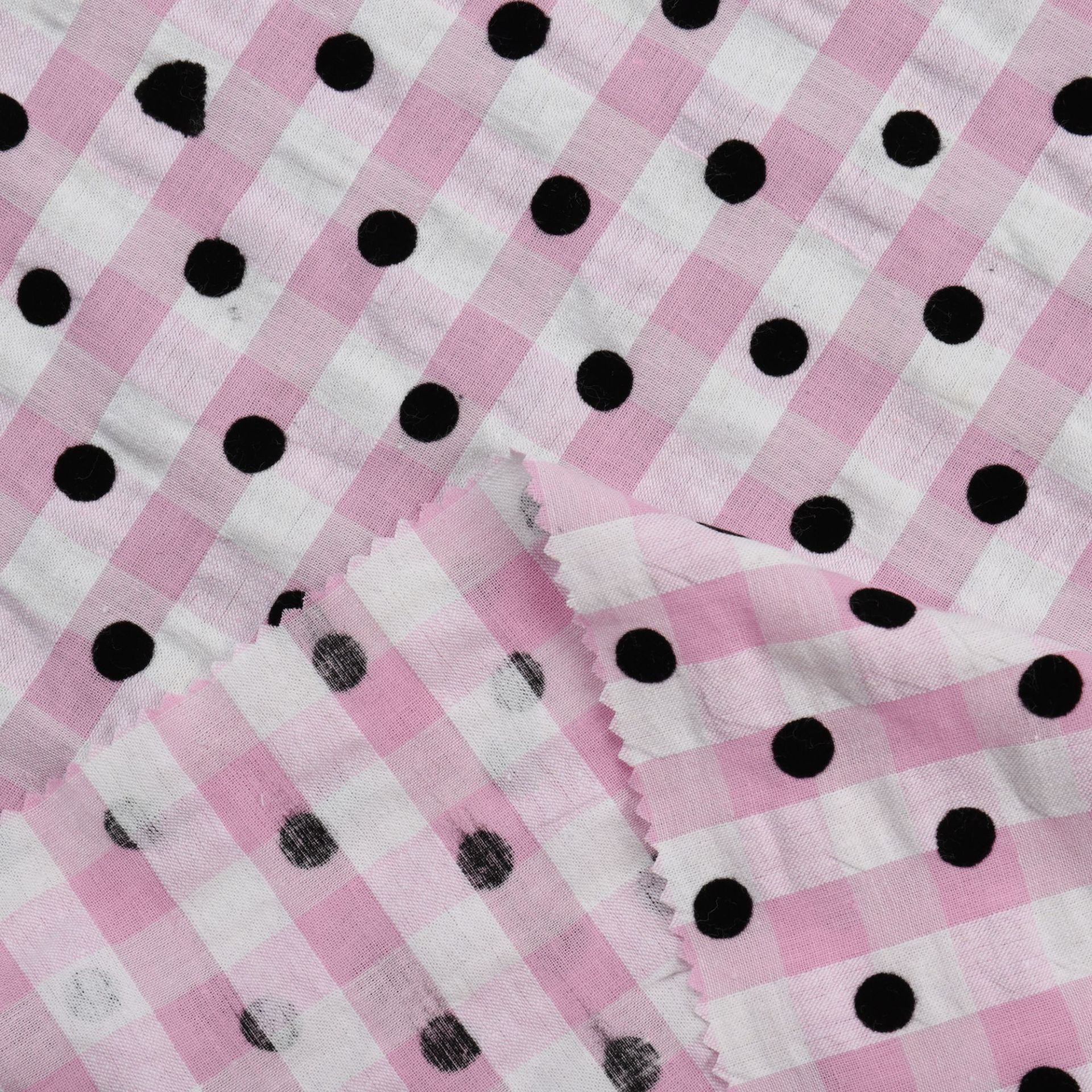 Tc Sunrise Grid Pink Bubble Grid Spring Summer Shirt Dress Hair Accessories Polka Dot Flocking Decorative Fabric In Stock Application Scenario