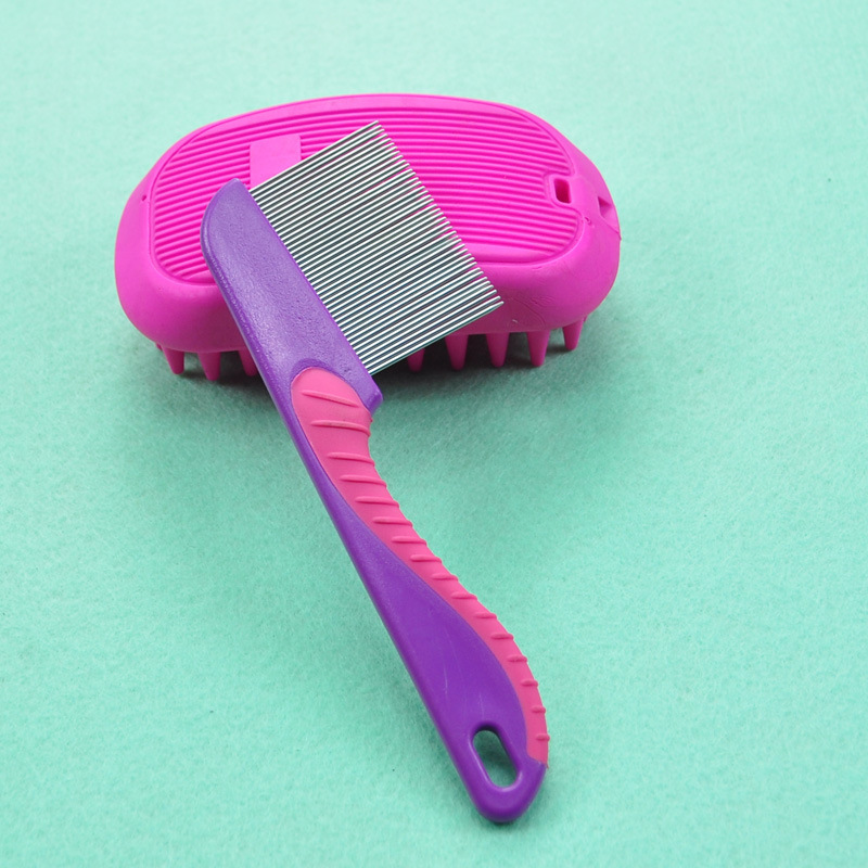 Pet comb, long needle, dense teeth, flea comb, colorful plastic grooming comb, pet stainless steel needle