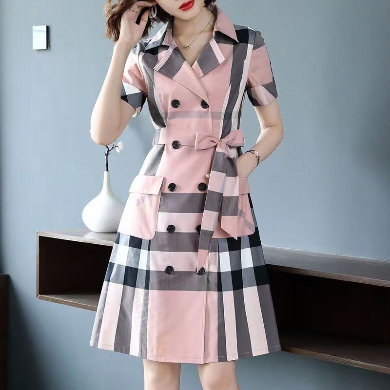 The new women's fashion plaid shirt skirt for summer 2024 is slimming, loose and OL style long-sleeved dress for women in autumn details Picture