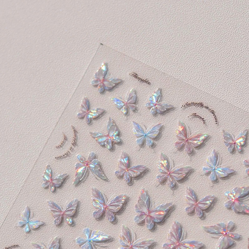 Shell polarized butterfly nail stickers, a popular embossed sticker with adhesive backing, a best-selling three-dimensional butterfly wearable nail sticker details Picture