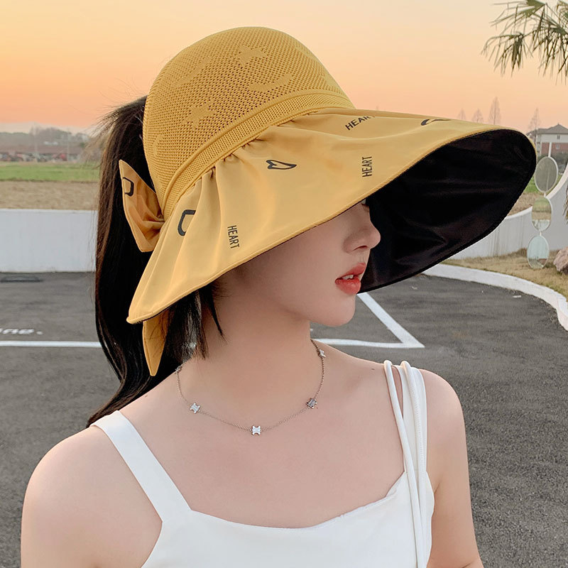 防紫外线黑胶遮阳帽子夏季女士户外防晒折叠空顶帽出游沙滩镂空帽