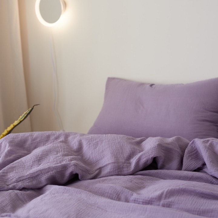 Lavender Purple Cotton Yarn Pure Cotton Four-Piece Soft Gauze Pleated Special Cotton Plain Bed Without Sensitivity Can Sleep Naked