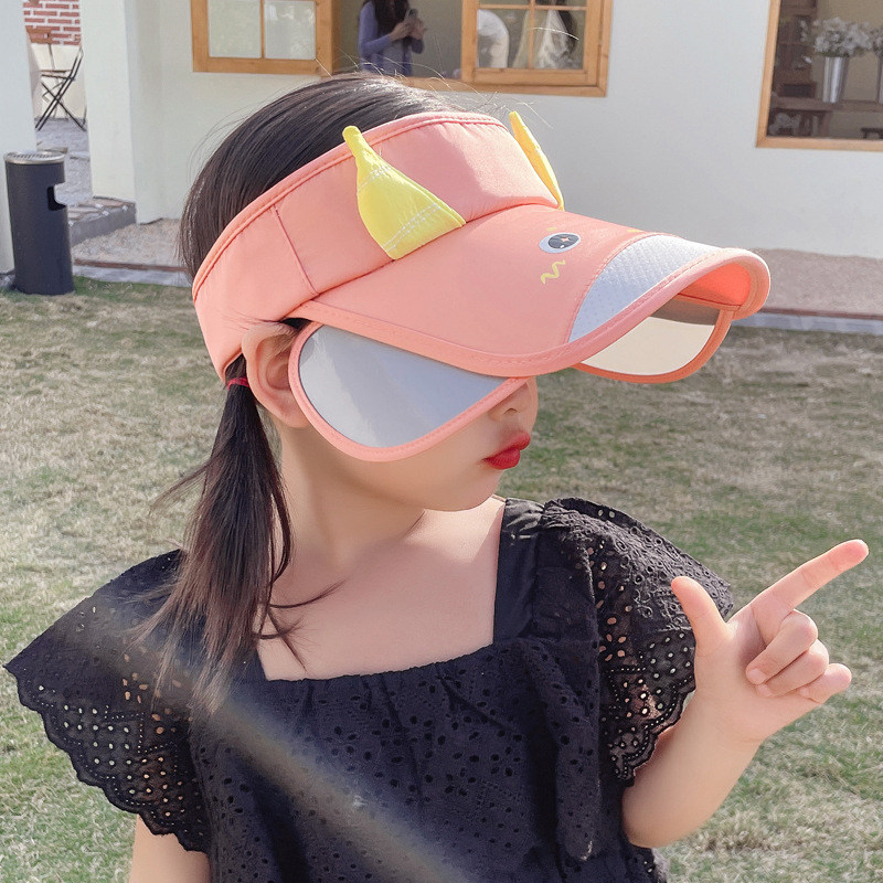Summer children's hats, suitable for both boys and girls, sun-protective hollow top hats, baby cartoon calf pull board sun hats details Picture