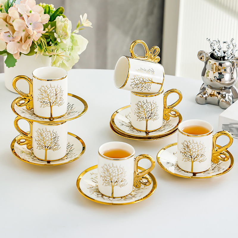 Ceramic light luxury high appearance level coffee cup European high-grade exquisite luxury English cup and saucer afternoon tea set Gold Castle vase thumbnail