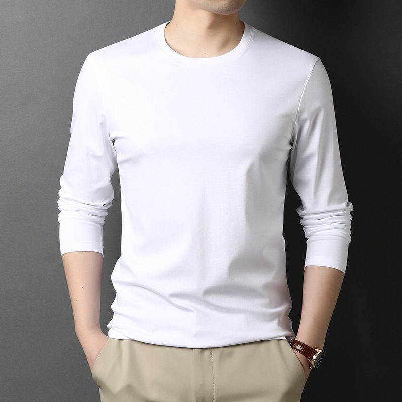 Liquid ammonia no-iron double-sided mercerized pure cotton casual round-neck long-sleeved T-shirt, a slim solid color base layer for spring and autumn Application Scenario