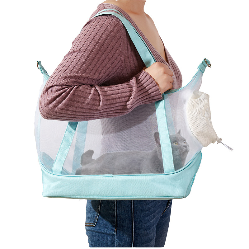 Amazon's new nylon mesh cat bag, mint Mambo portable pet bag for going out, transparent and breathable hand-held cat bag Item Picture