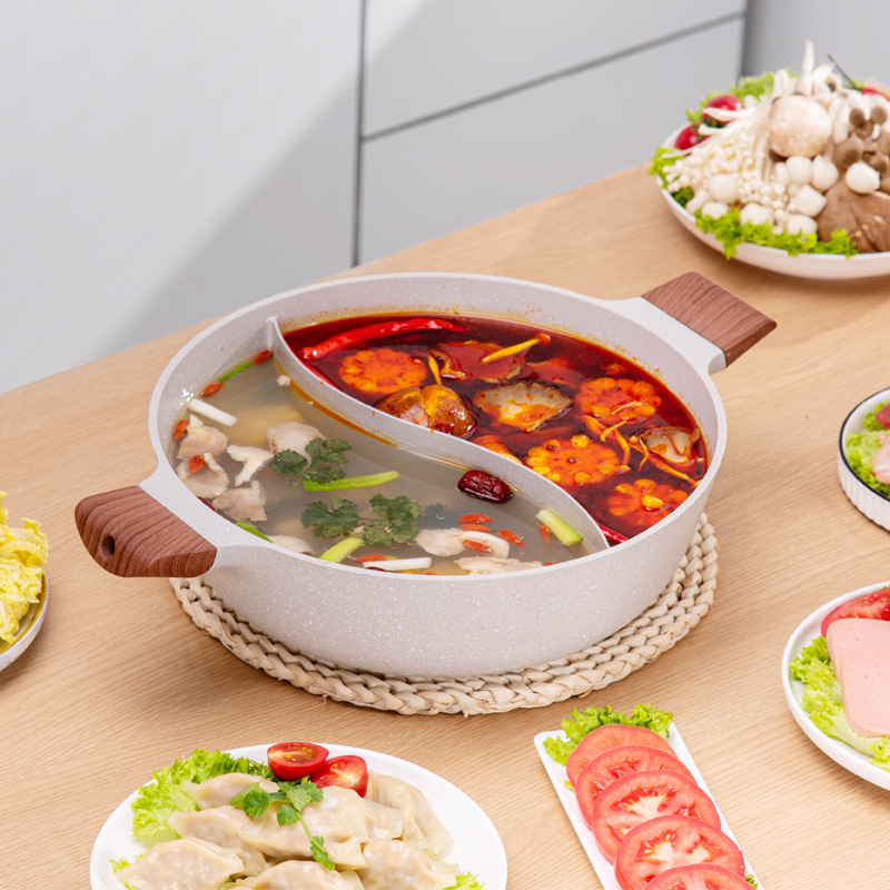 麦饭石火锅鸳鸯锅不粘锅焖锅麻辣香锅牛蛙干锅水煮汤锅双耳家用锅