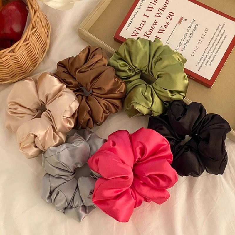 High-end French satin fluffy pillow sleep hair band, the same solid color fat intestine band as Zhang Xiaohui, ponytail hair tie for women details Picture