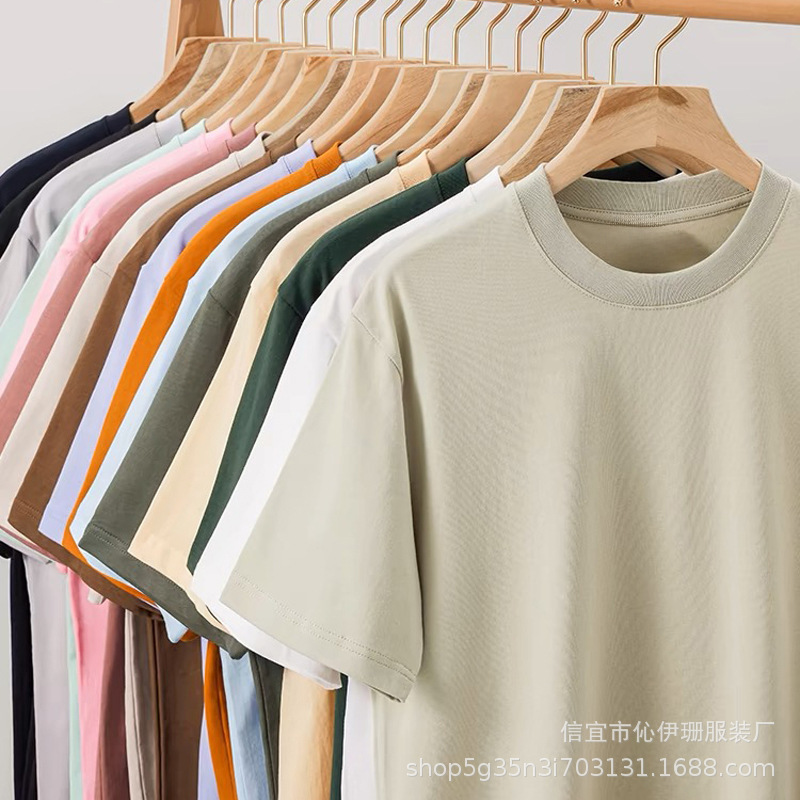 美式重磅圆领纯棉短袖t恤定制logo印字夏季正肩男女打底衫上衣ins