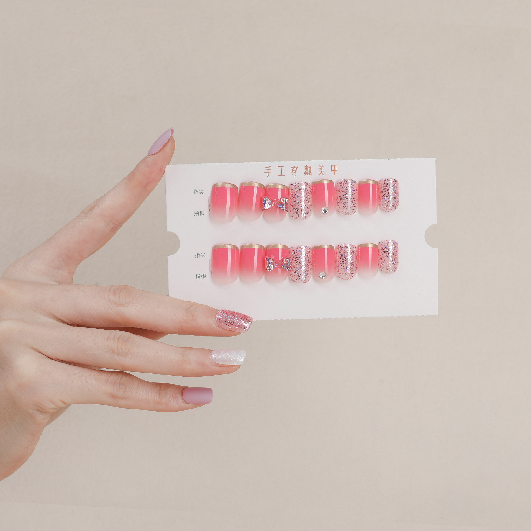 New 30-piece hand-worn nail powder gradient nail patches, short finished nail patches, neutral packaging, with tool nails