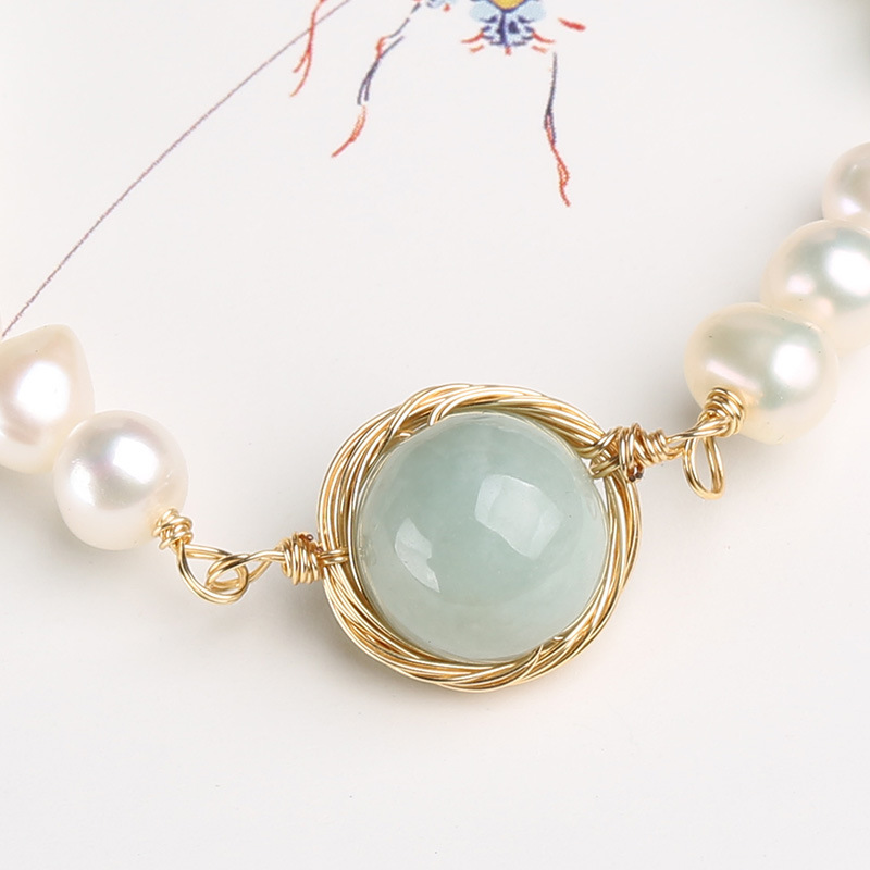Natural freshwater pearl hand-wound jade A-grade bracelet, 14k gold-plated retro style bracelet, A gift for your best friend Specification image
