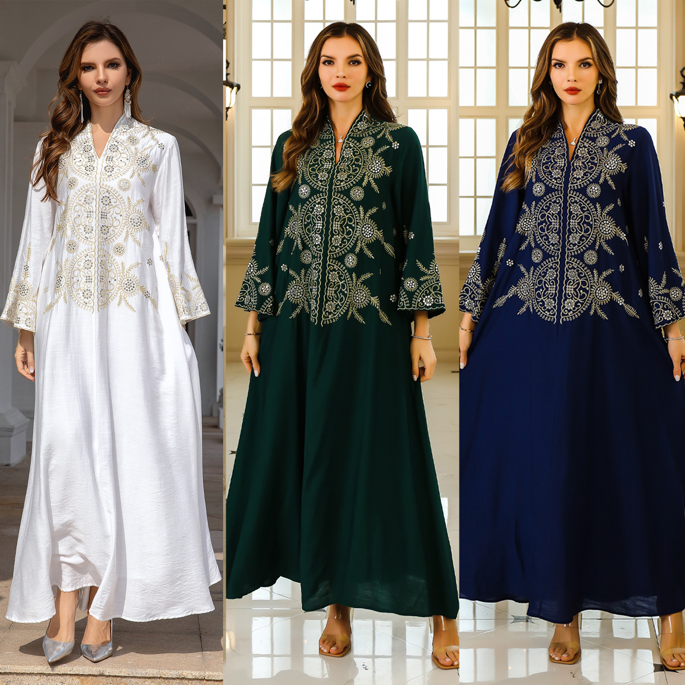 In stock: European and American cross-border Muslim women's robes, Middle East Dubai clothing, abaya embroidered large robes and evening gowns