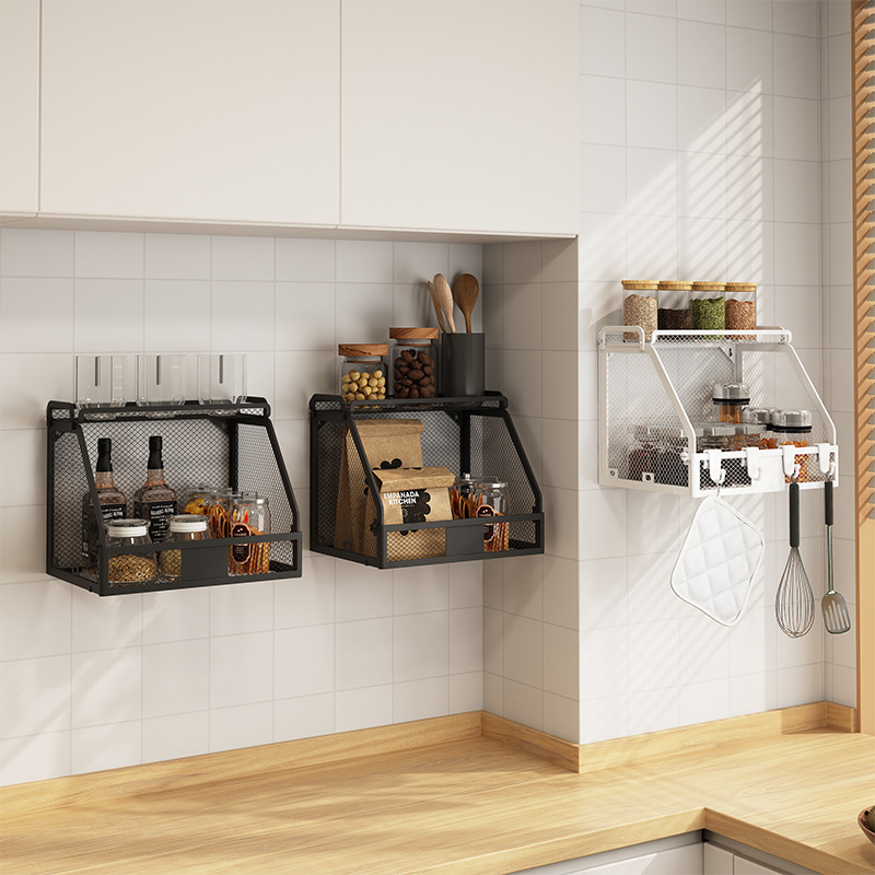 Factory-customized wall-mounted folding storage basket, ironwork stacked kitchen sundries, desktop, cosmetics and fruit storage rack details Picture