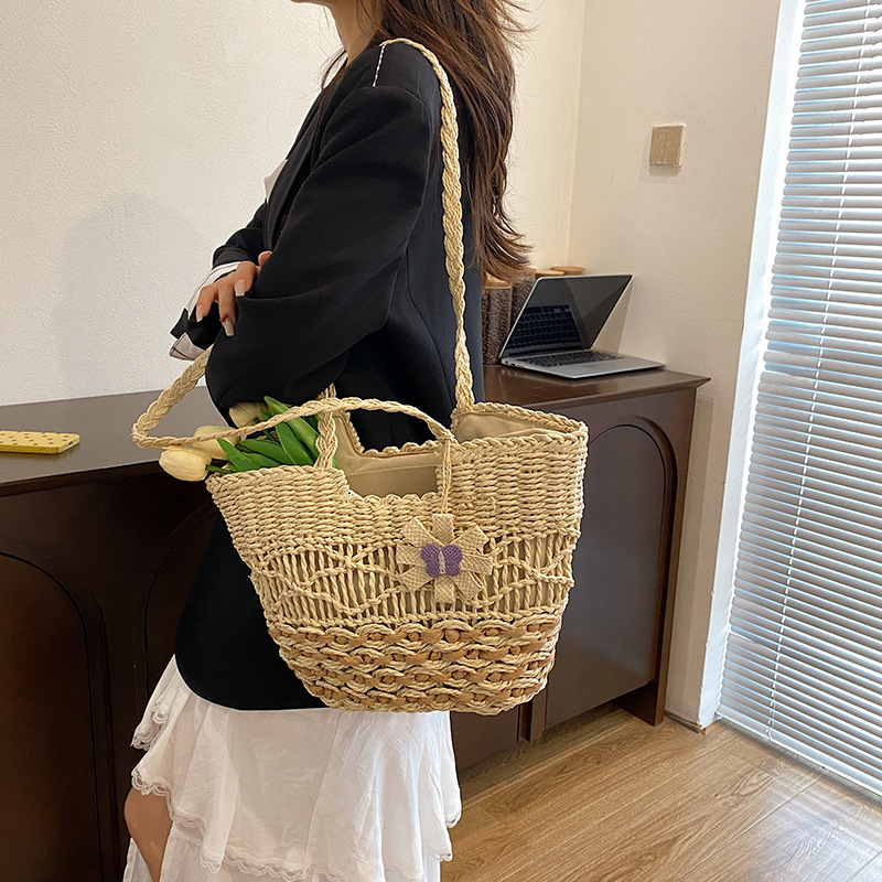 National trend woven straw bag for women, large capacity 2025 new summer seaside travel, summer beach bag, single-shoulder tote bag details Picture