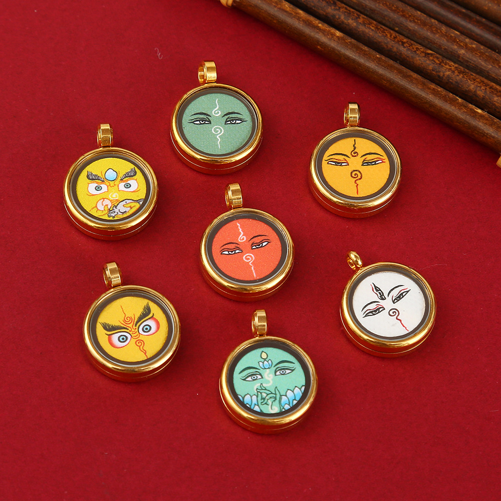 Mini titanium steel Tibetan Thangka Nepal hand-painted three-dimensional Yellow CAI Zaki Lam pendant Eraser box Specification image