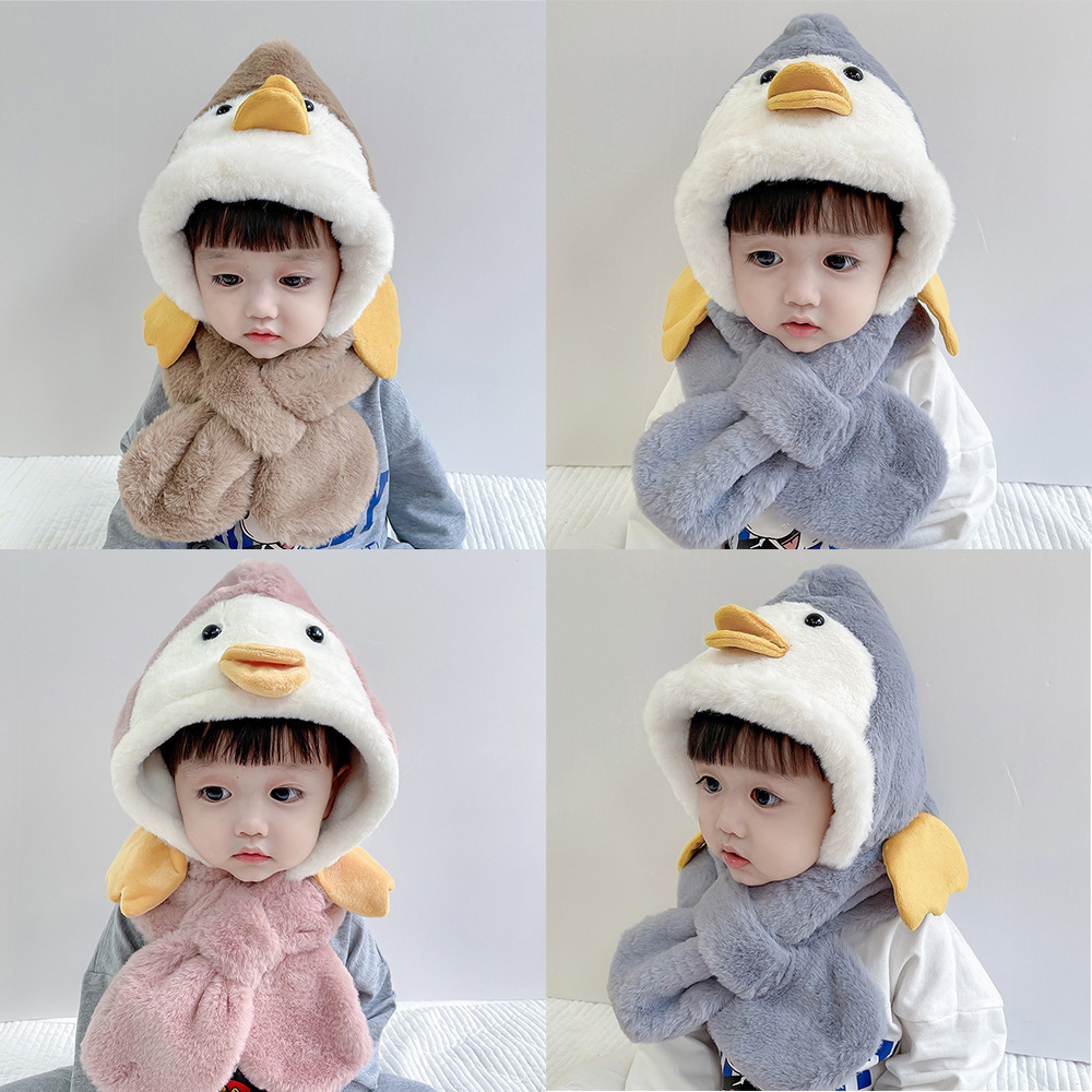 Children's Hat Autumn And Winter Baby Penguin Scarf One Cute Little Yellow Duck Warm Boys And Girls Ear Protection Warm