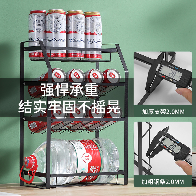 White carbon steel kitchen seasoning rack, black countertop, non-drilling inclined seasoning rack, cross-border multi-layer storage rack Specification image