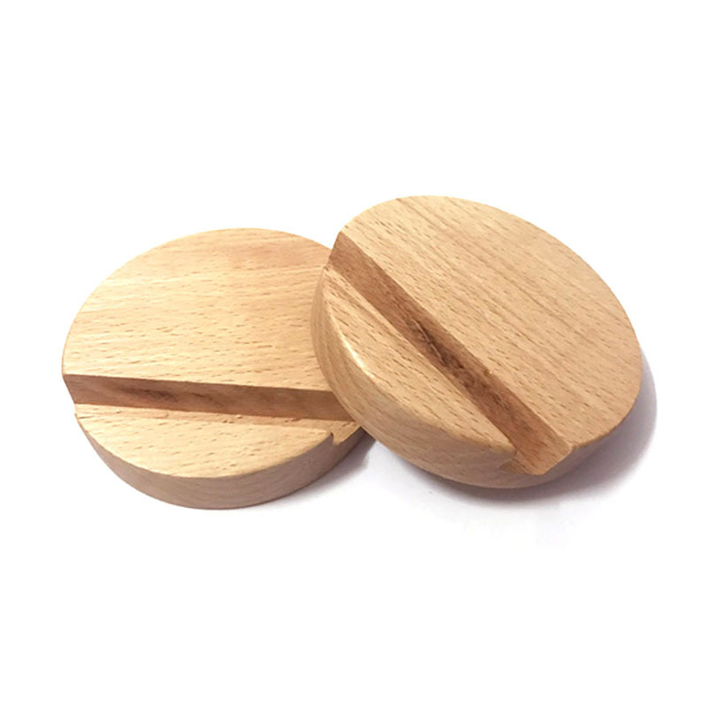 Embroidered beech wood circular base mobile phone stand, creative desktop display, table decoration, business card details Picture