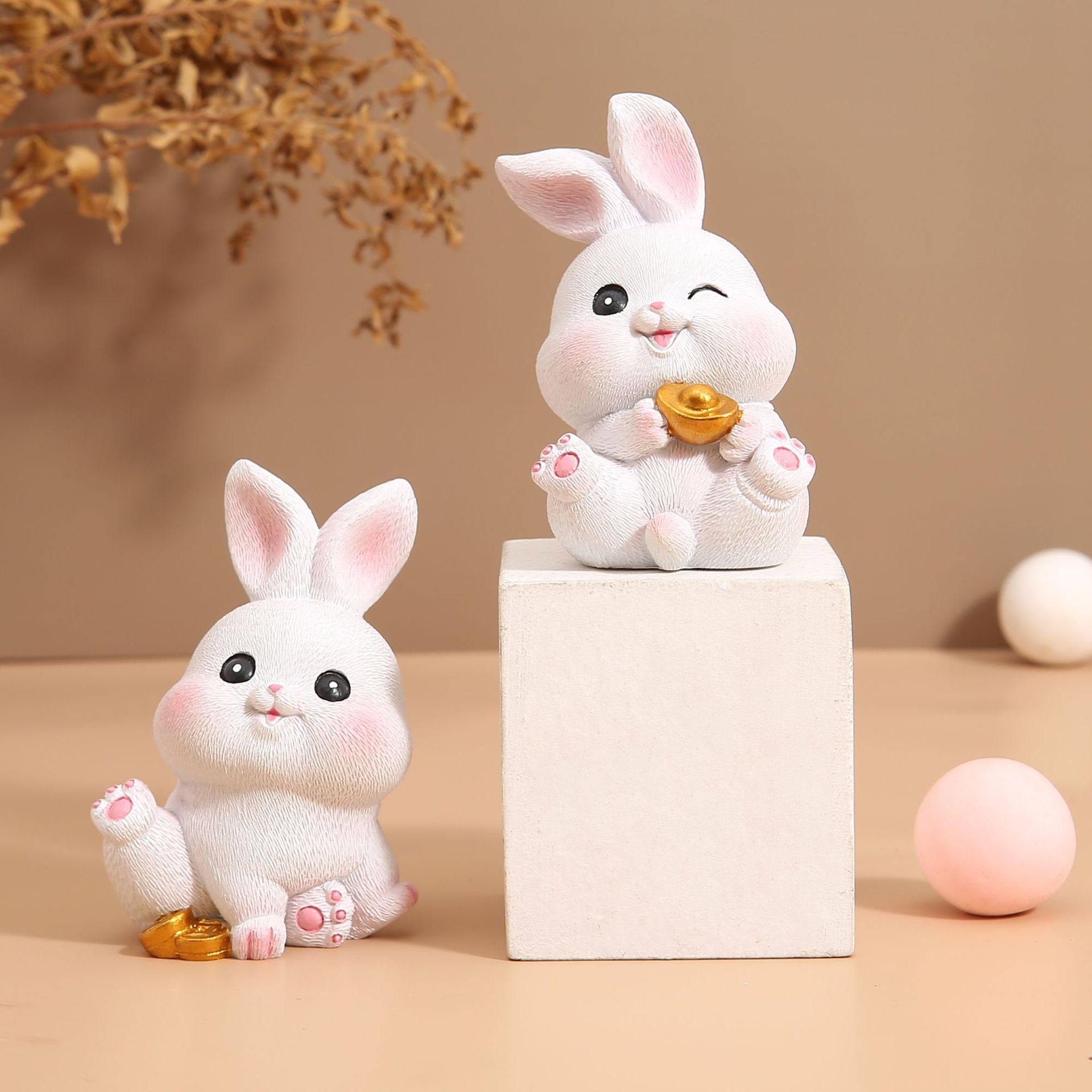 A creative resin decoration of a lucky big-eared rabbit for the Year of the Rabbit, a cute cartoon car decoration for the center console Specification image