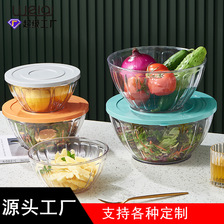 PET透明带盖沙拉碗 桌面蔬菜搅拌碗便携式旅游泡面西瓜整理餐具碗