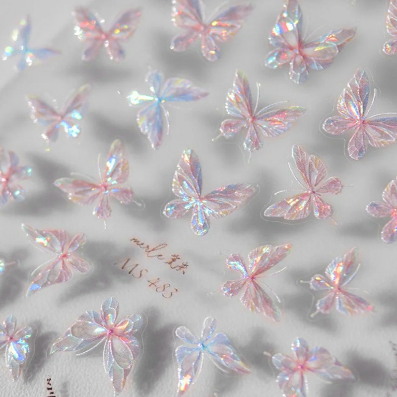 Shell polarized butterfly nail stickers, a popular embossed sticker with adhesive backing, a best-selling three-dimensional butterfly wearable nail sticker Application Scenario