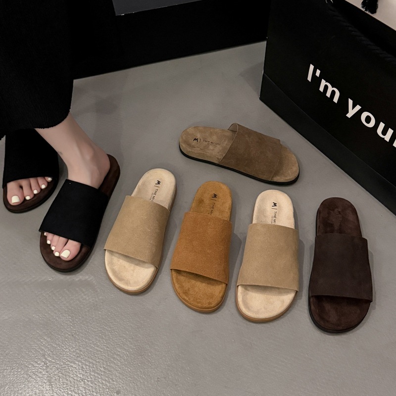 Cowhide version ~ Retro flat one-line women's Burken shoes with flip-flops, new soft leather casual outerwear open-toe slippers Specification image