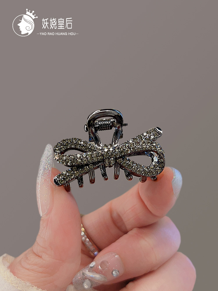 French style rhine-diamond bow hair grab back of head Shark clip Medium clip delicate grab clip hair accessories wholesale Specification drawing