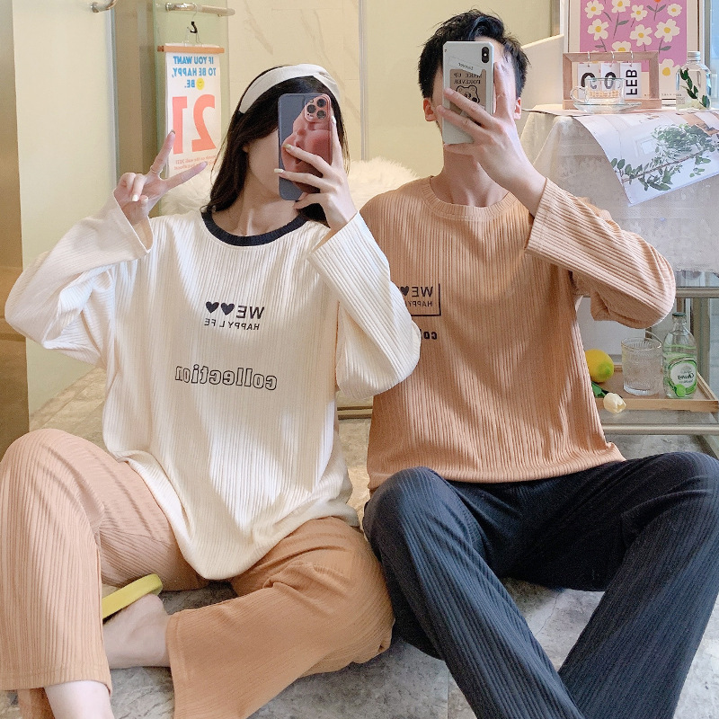 2023 Autumn/Winter Korean Couples Pure Cotton Pajamas Women Can Wear Male Leisure Cotton Long-Sleeved Pullover Home Clothing Specification drawing
