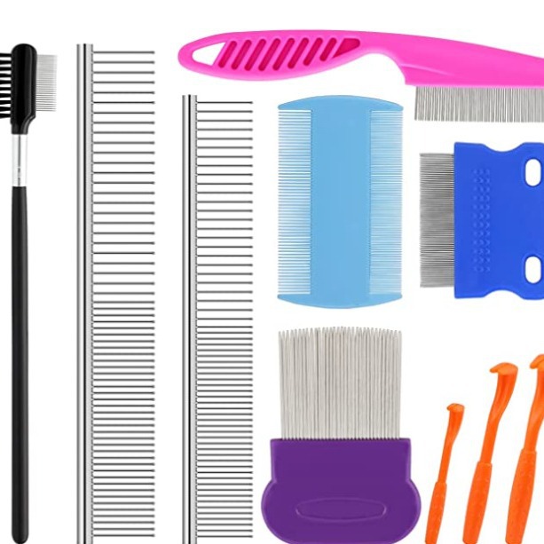 Dog cleaning and grooming tool set, pet lice removal comb, flea comb, fine-toothed needle comb, lice removal comb