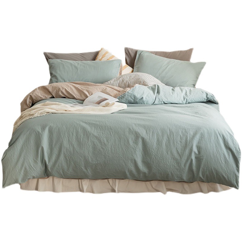 X1aw Simple Plain 40 Cotton Combed Cotton 4-Piece Contrasting Color Double Mix Cotton Double Bed Kit Specification drawing