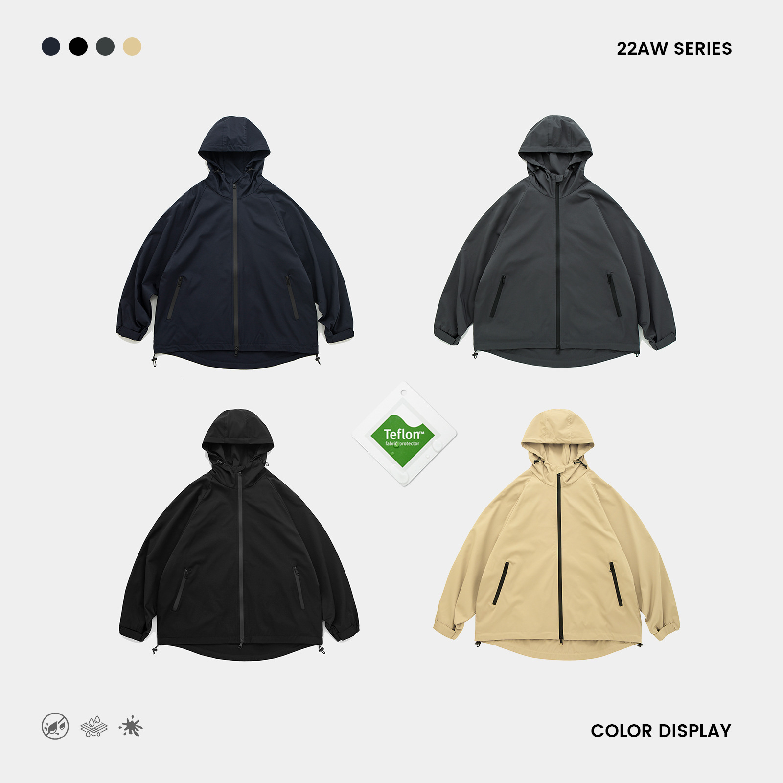 Trs Men |2022Aw Japanese Functional Outdoor Dupont Teflon® Triple Hooded Hardshell Jacket For Men Specification drawing