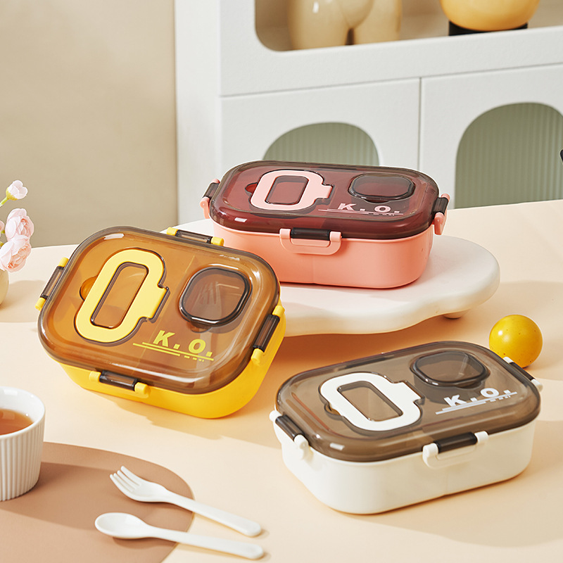 Three-compartment lunch box, food-grade for microwave heating, portable lunch box, student and office worker lunch box