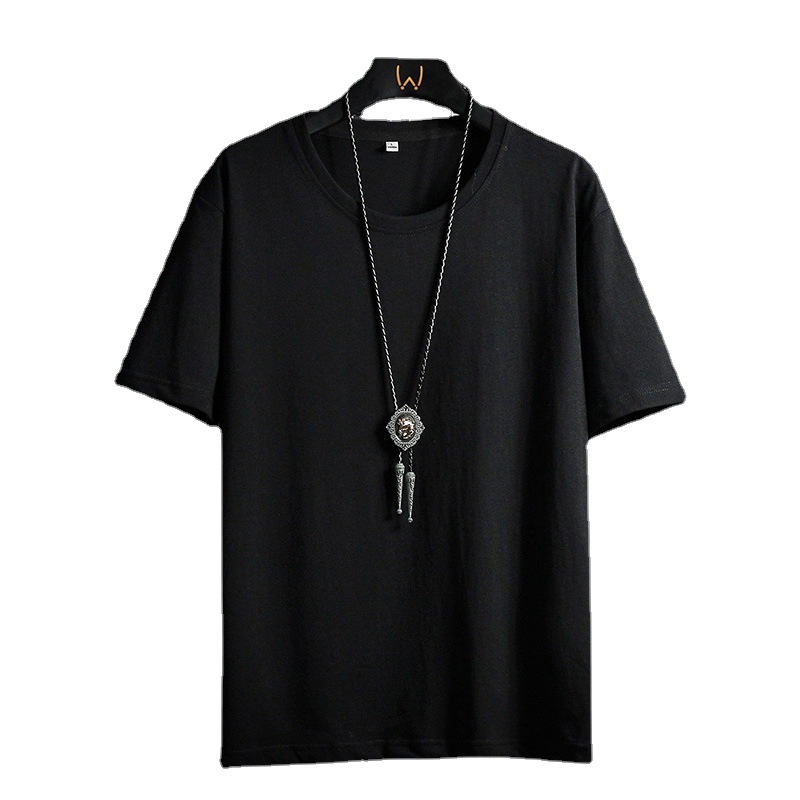 2023 Summer new style white short-sleeved T-shirt for teenagers, solid black men's T-shirt with round neck and printed cultural T-shirt Item Picture