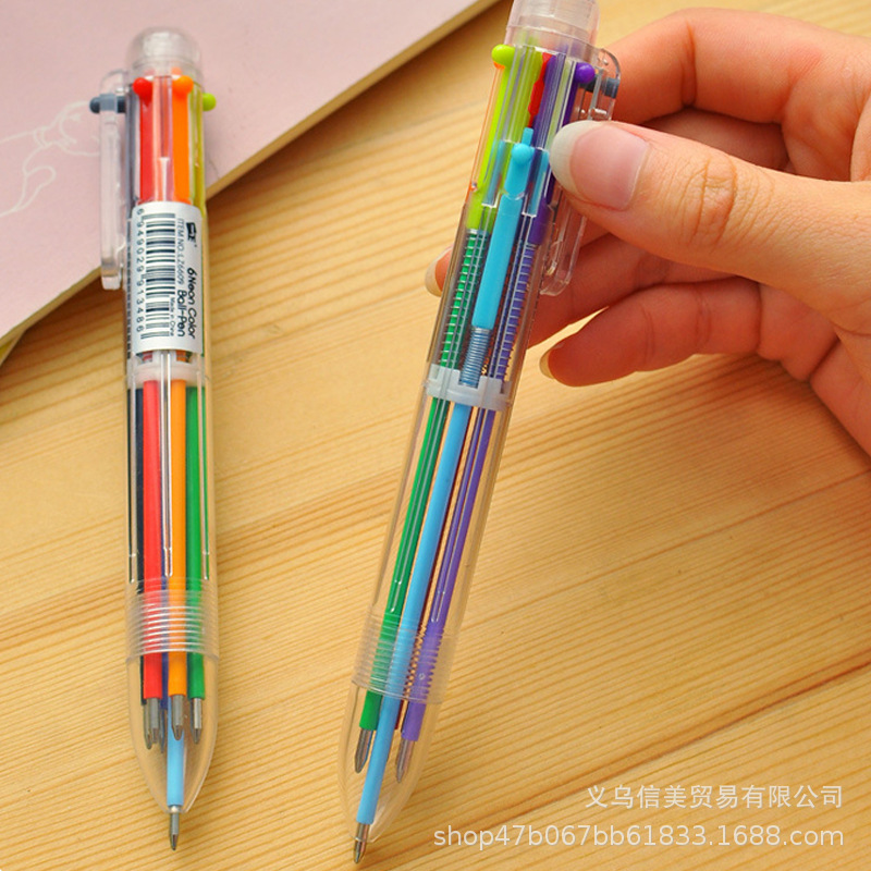 C日韩国创意可爱卡通多色圆珠笔多功能按动彩色个性油笔文具6色笔