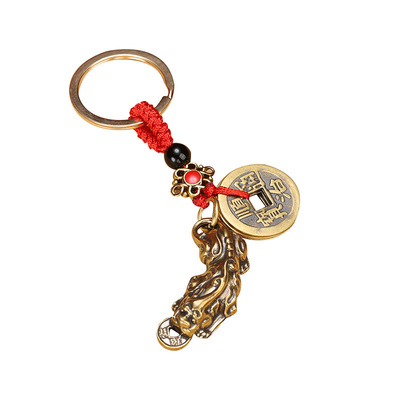 Pure brass Five Emperors coin keychains, bite coins, PI Xiu pendants, car keychains, direct supply from the manufacturer Item Picture