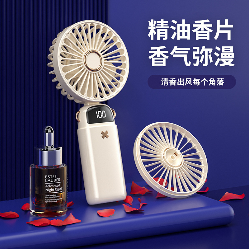 New Dormitory Office Digital Display Small Fan Handheld Usb Battery Charging Folding Portable Stand Mini Fan Specification drawing