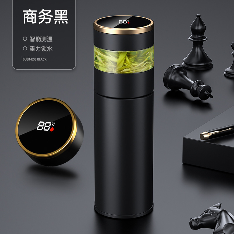 跨境316不锈钢茶水分离保温杯智能显温泡茶水杯商务高端礼品杯