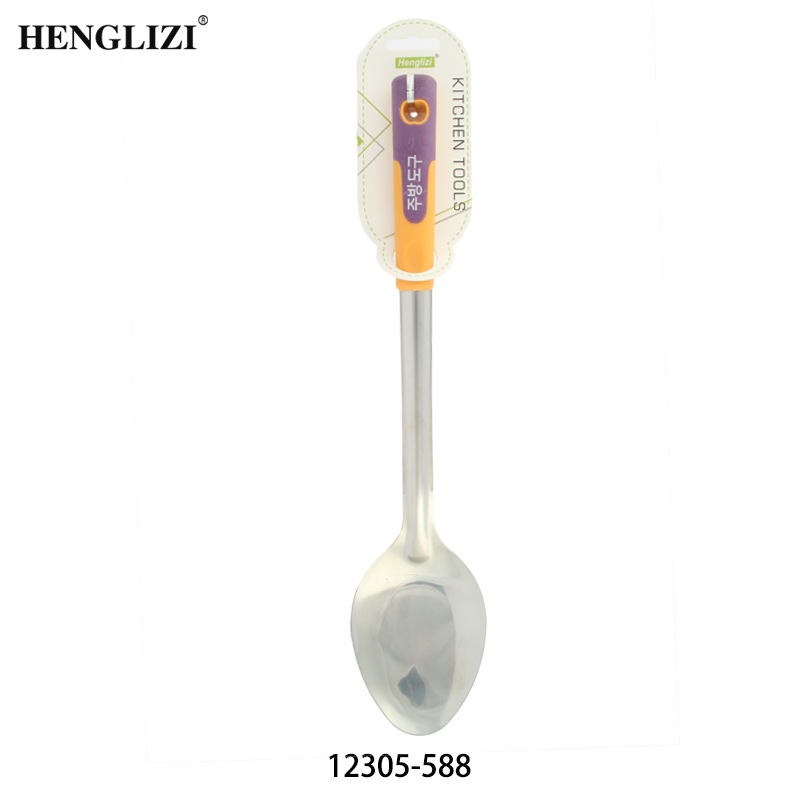 Cross-border household stainless steel spatula soup spoon Frying spatula slotted spoon Non-stick pan non-slip two-color Korean handle kitchen utensils Item Picture