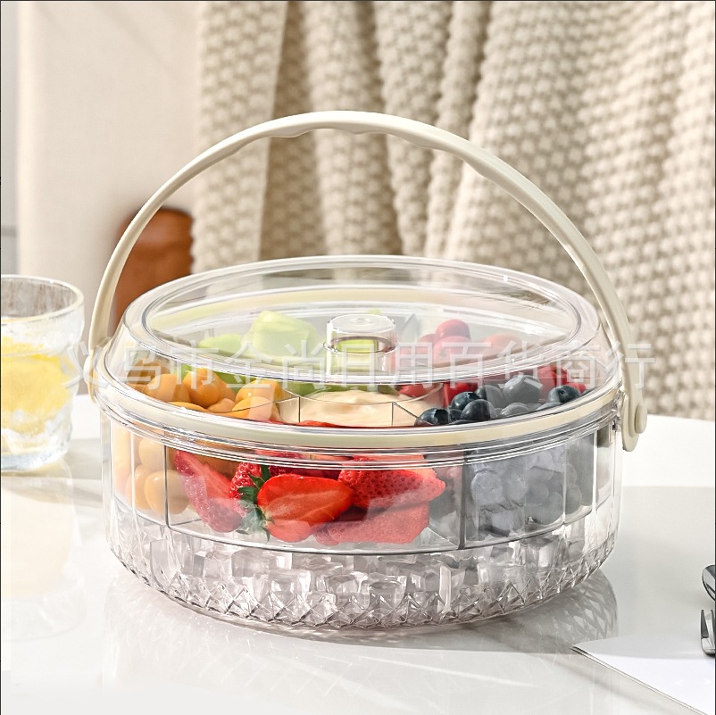 Food-grade portable food storage box, camping outdoor round PET double-layer transparent snack fruit ice bucket food storage box full figure