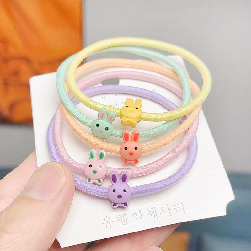 Korean cute little rabbit hair tie basic style base hair tie, colorful rubber band cartoon children's head accessory wholesale Application Scenario