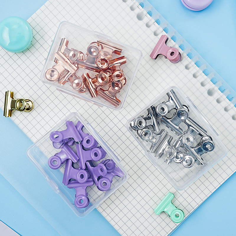 高颜值马卡龙色圆头夹彩色夹子夹试卷金属装订夹盒装小夹子夹文件