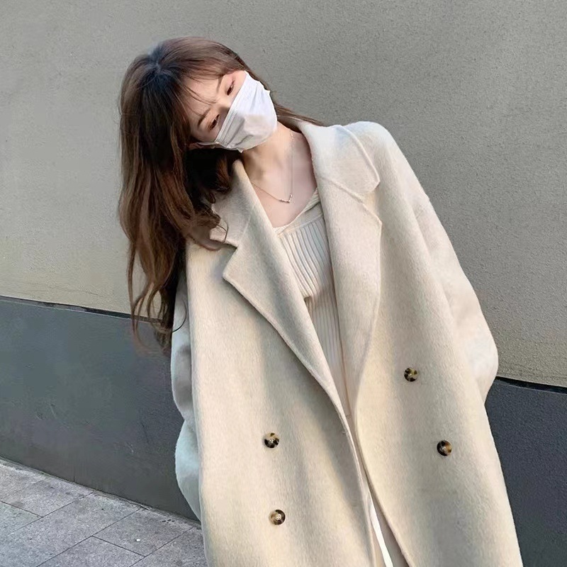慵懒加厚双面毛呢大衣长款女装外套ins软糯风百搭气质秋冬新款女