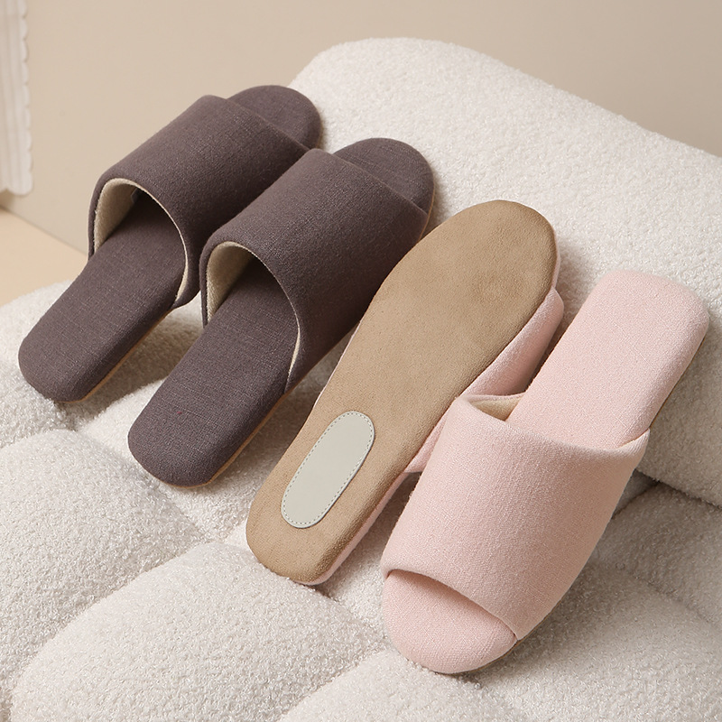 Japanese-style open-toe slippers, soft-soled anti-slip and silent couple floor, home indoor wooden floor, silent slippers