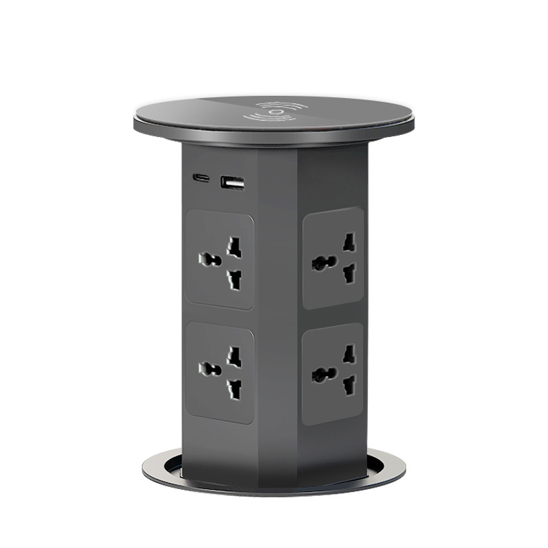 13A British multi-functional wireless charging hydraulic lifting island platform, push-pull telescopic cabinet desktop pneumatic hidden row Item Picture