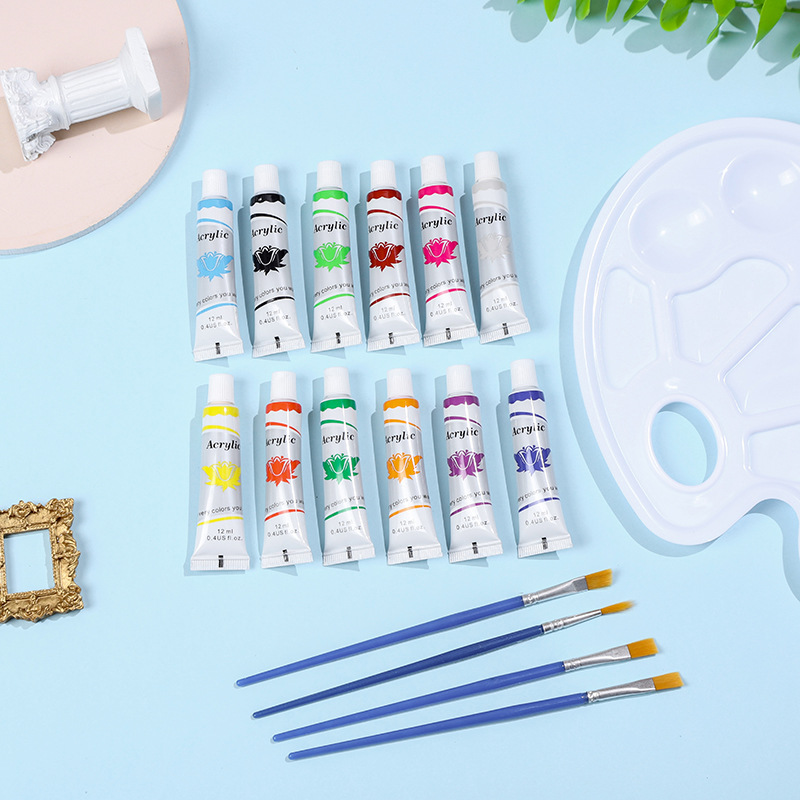 Boyixuan Art Special 12ML 12-color Waterproof Acrylic Watercolor Oil Painting Beginner's Paint Set details Picture