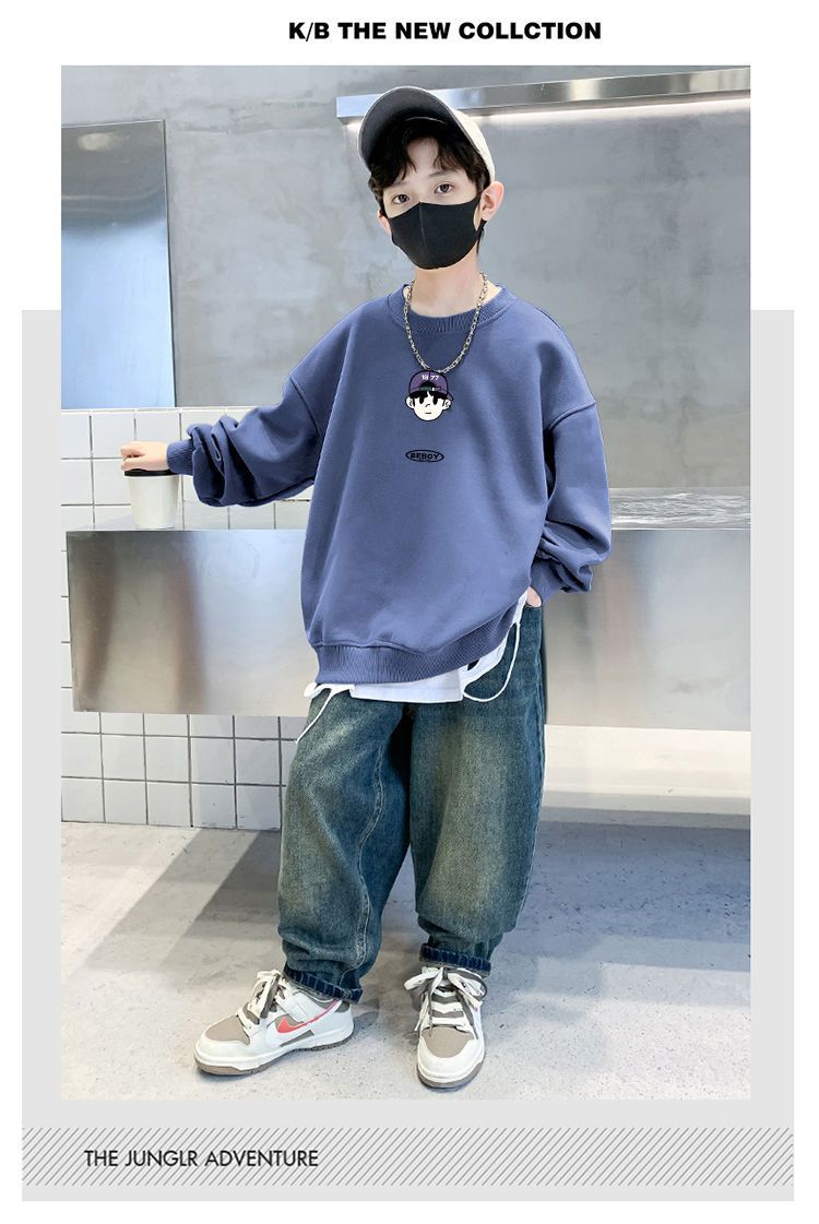 天才鲸 儿童秋季卫衣新款圆领韩版宽松运动长袖冬装男童洋气上衣详情9