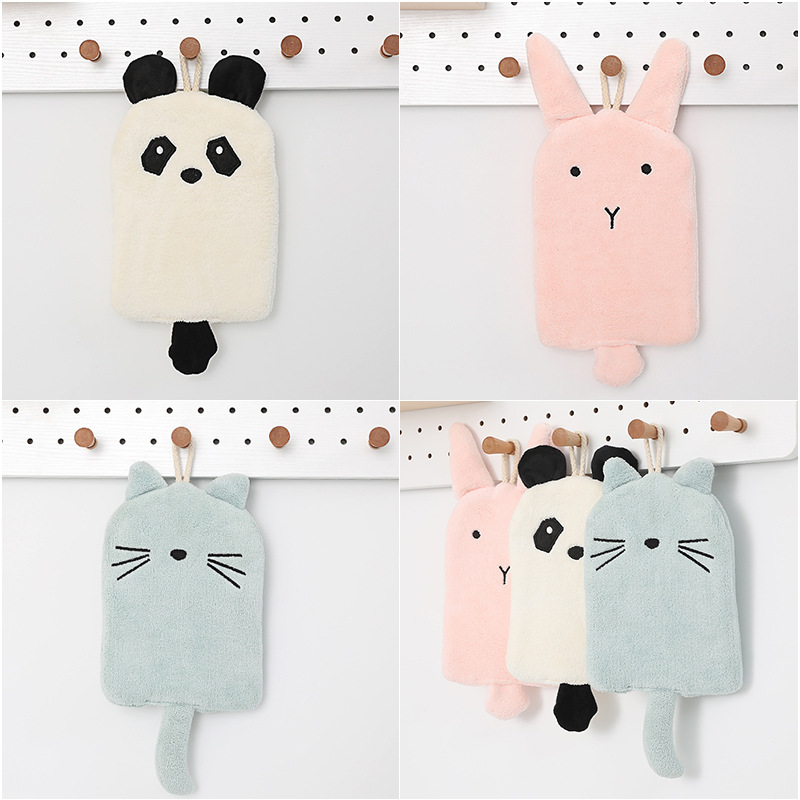 Hanging Cartoon Thickened Animal Hand Towel Baby Rabbit Children's Coral Velvet Dish Cloth Absorbent Quick Dry Hand Towel details Picture