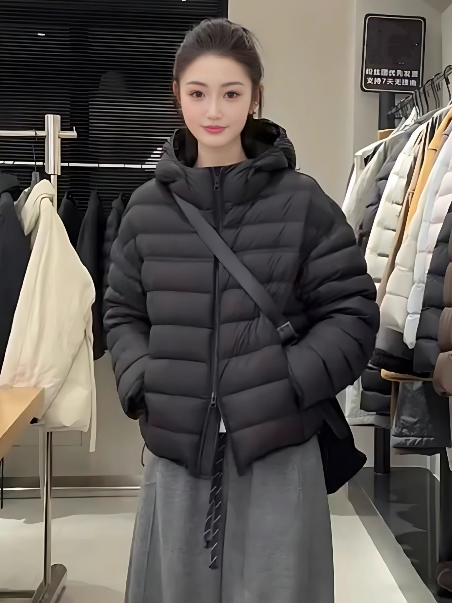 Hooded short down jacket with ribs for women, light and warm in winter, loose, fashionable and versatile white duck down casual coat pic 12